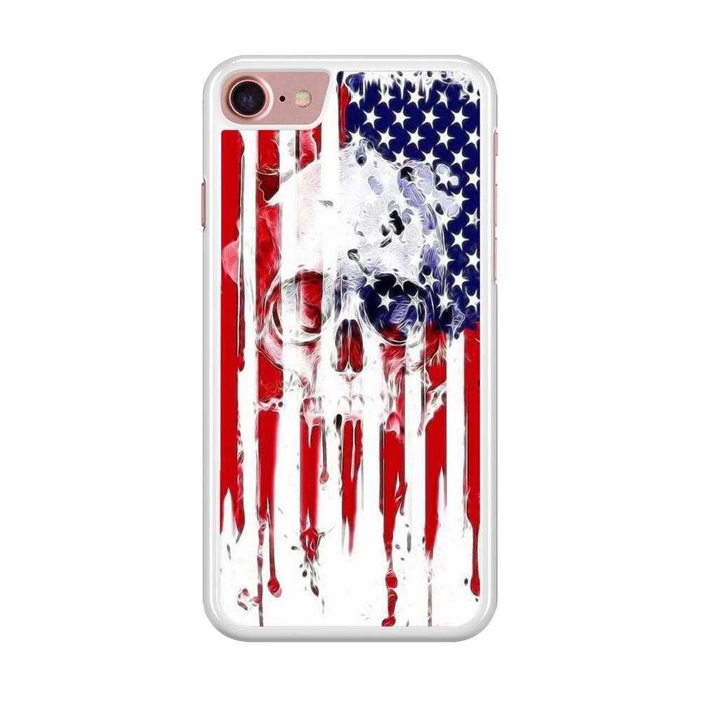 USA Flag Skull iPhone SE 2020 Case-Rubber / White (2D Case)-Xtracase