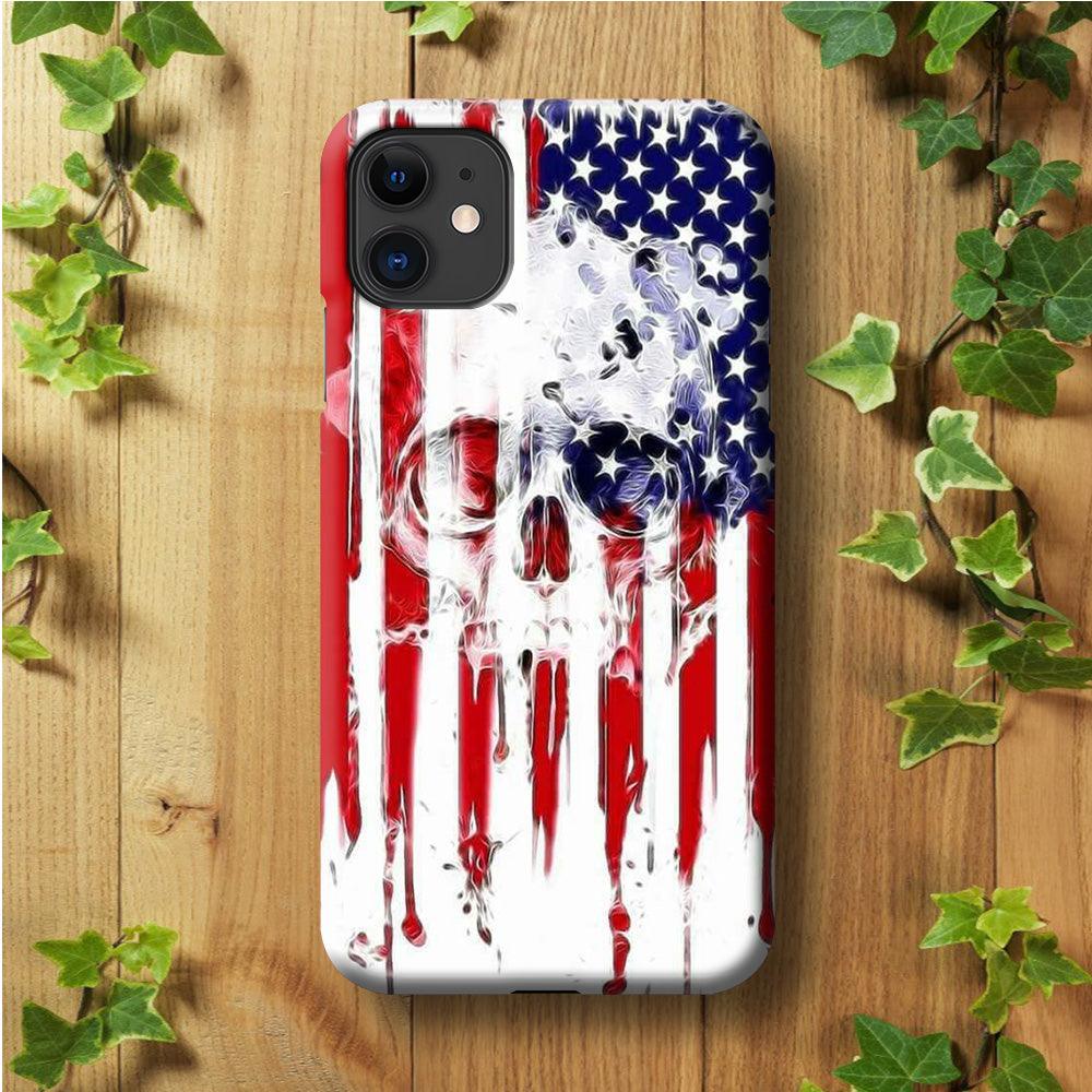 USA Flag Skull iPhone 11 Case-Plastic / Full Wrap (3D Case)-Xtracase