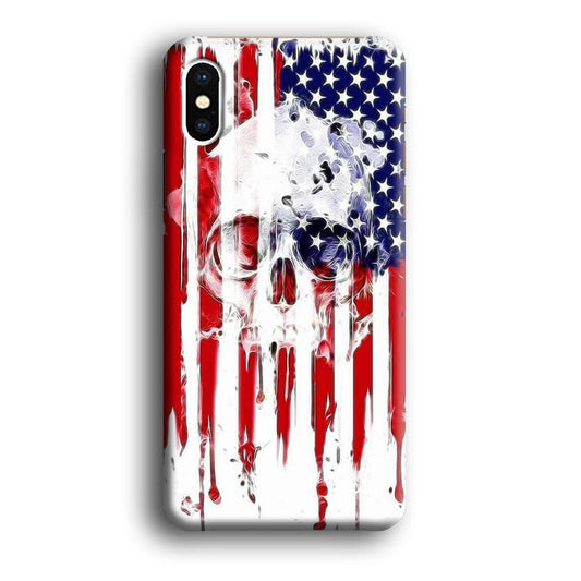 USA Flag Skull iPhone Xs Case-Plastic / Full Wrap (3D Case)-Xtracase