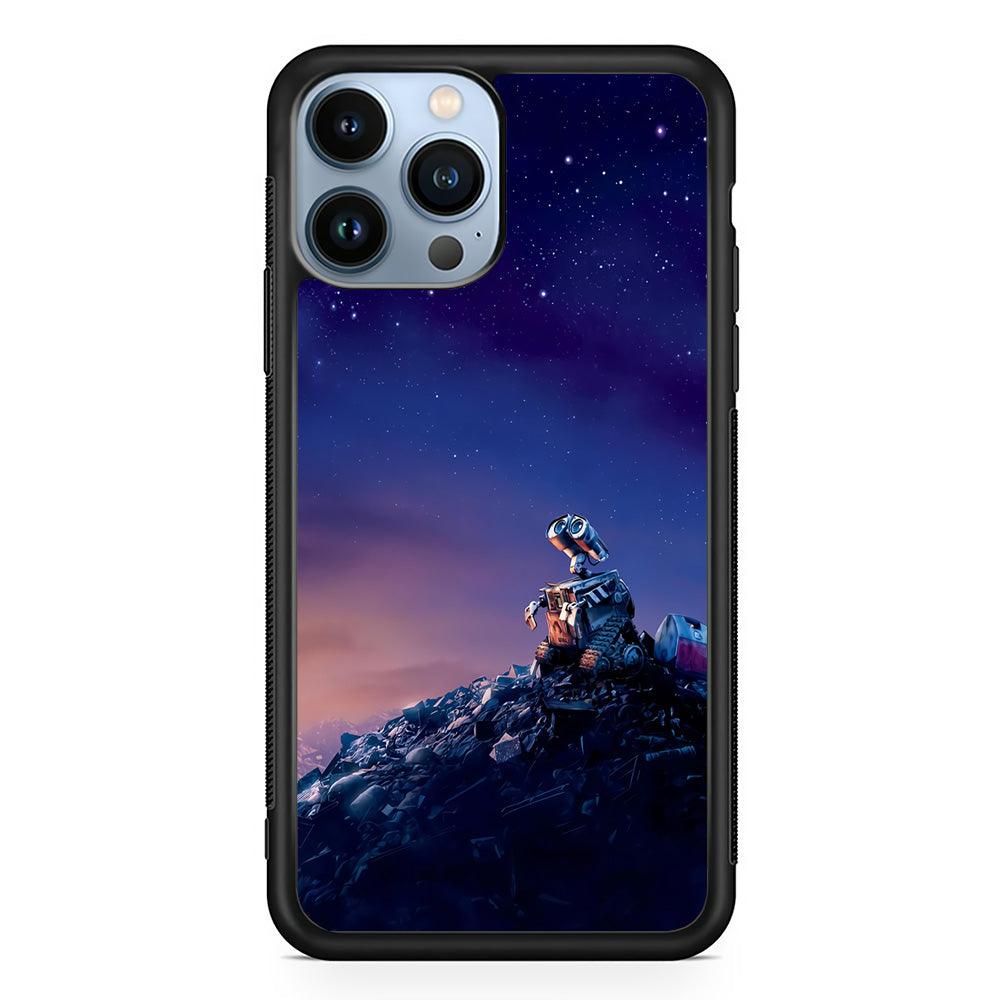 Wall-e Looks Up at The Sky iPhone 13 Pro Case-Rubber / Black (2D Case)-Xtracase