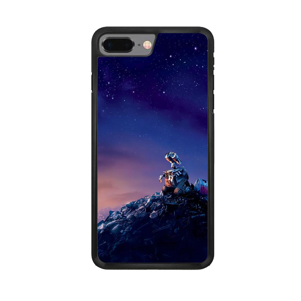 Wall-e Looks Up at The Sky iPhone 8 Plus Case-Rubber / Black (2D Case)-Xtracase