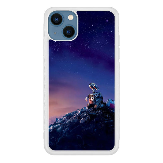 Wall-e Looks Up at The Sky iPhone 13 Mini Case-Rubber / White (2D Case)-Xtracase