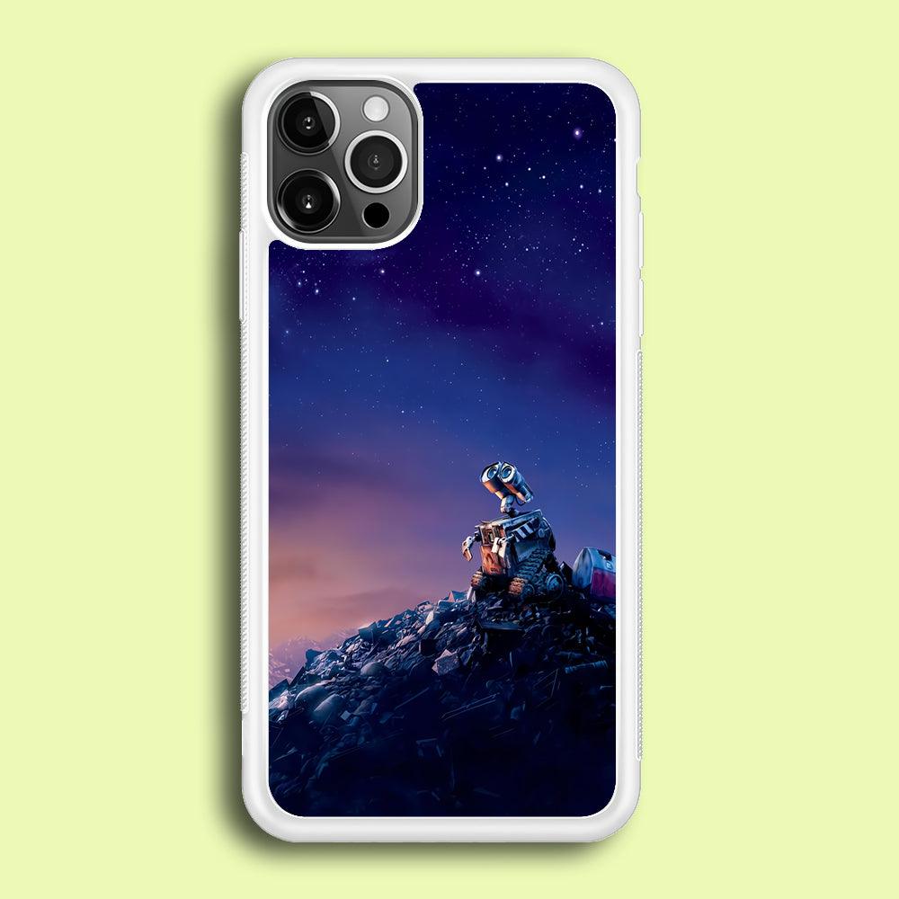 Wall-e Looks Up at The Sky iPhone 12 Pro Case-Rubber / White (2D Case)-Xtracase