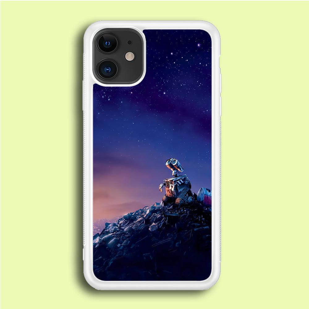 Wall-e Looks Up at The Sky iPhone 12 Case-Rubber / White (2D Case)-Xtracase