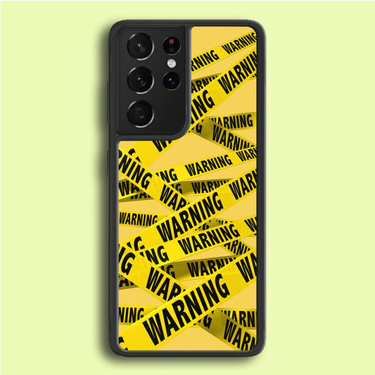 Warning Line Yellow Samsung Galaxy S21 Ultra Case-Rubber / Black (2D Case)-Xtracase