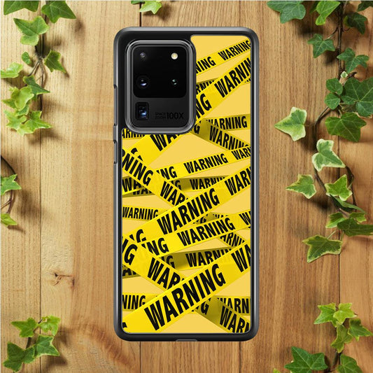Warning Line Yellow Samsung Galaxy S20 Ultra Case-Rubber / White (2D Case)-Xtracase