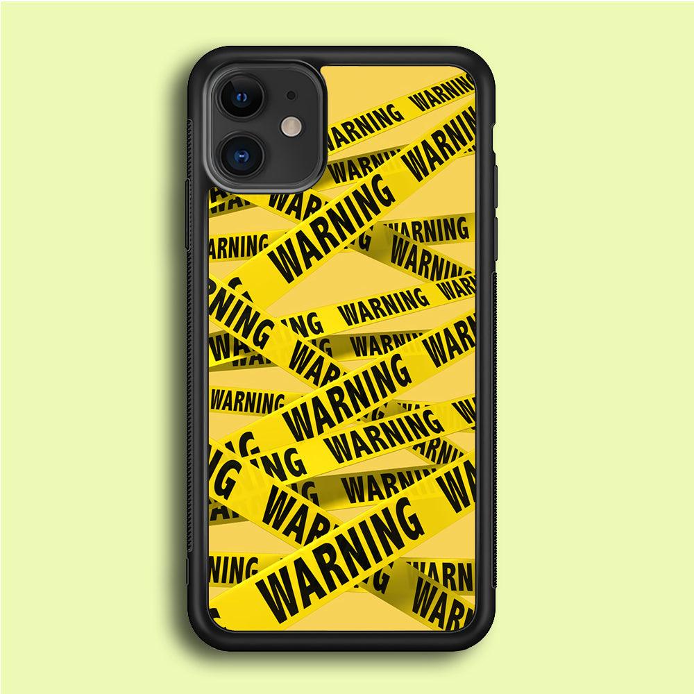 Warning Line Yellow iPhone 12 Mini Case-Rubber / Black (2D Case)-Xtracase