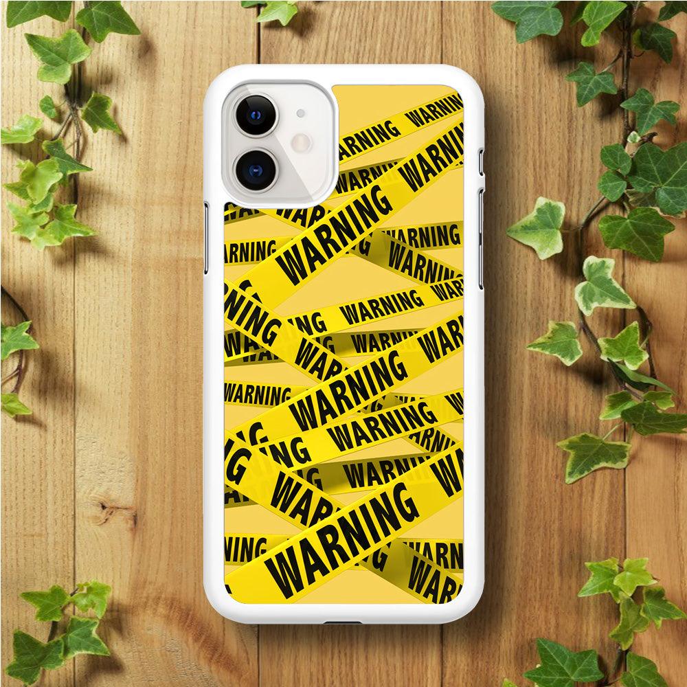 Warning Line Yellow iPhone 11 Case-Rubber / White (2D Case)-Xtracase