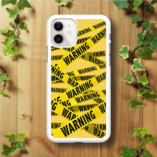 Warning Line Yellow iPhone 11 Case-Rubber / White (2D Case)-Xtracase