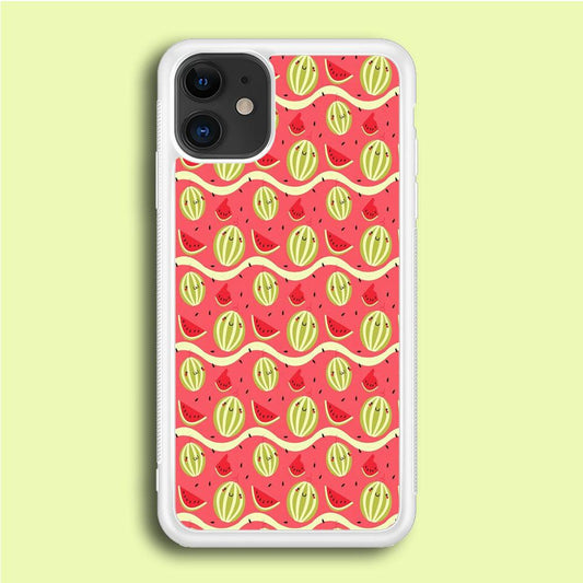 Watermelon Pattern Red iPhone 12 Case-Rubber / White (2D Case)-Xtracase