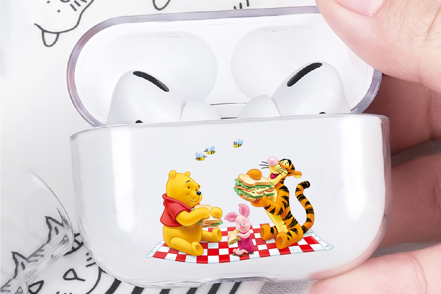 Winnie the Pooh on a Picnic Hard Plastic Protective Clear Case Cover For Apple Airpod Pro