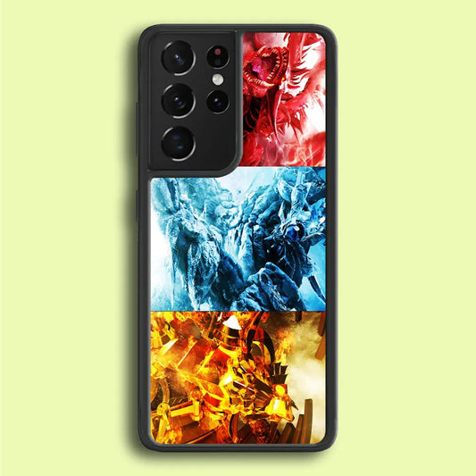 Yu-Gi-Oh 3 Egyptian Gods Samsung Galaxy S21 Ultra Case-Rubber / Black (2D Case)-Xtracase